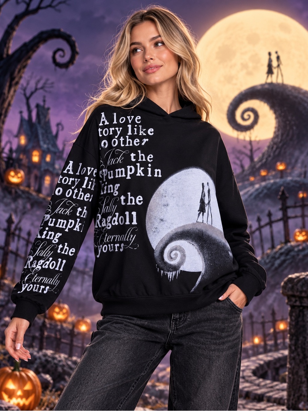 NWT The Nightmare Before Christmas Black Graphic Hoodie